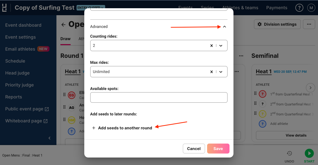 Seeding athletes into later rounds LiveHeats Help Centre